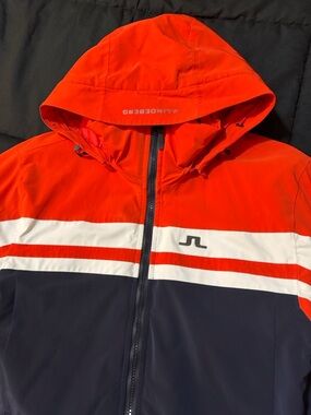 J.Lindeberg Red, White & Navy Hooded Sport Jacket